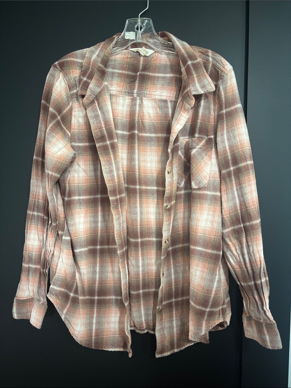 Plaid Button-Up Shirt in Soft Pink and Cream